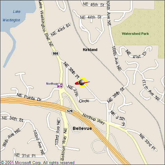 Close-up map of the area surrounding the MicroTek Seattle computer classroom hire location.  This roomhire facility has training and meeting rooms available for hire.